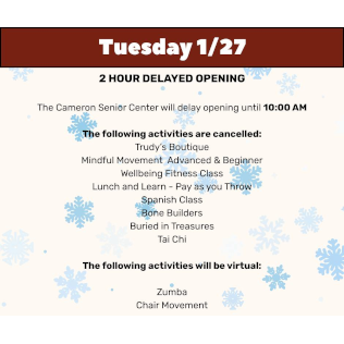 Thumbnail image announcing 2 hour delay and program alterations