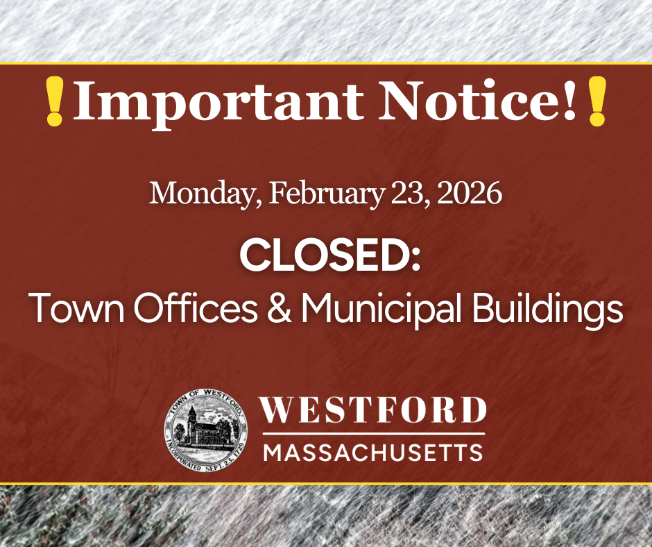 Graphic with a red background and snowy texture reading “Important Notice!” and “Monday, February 23