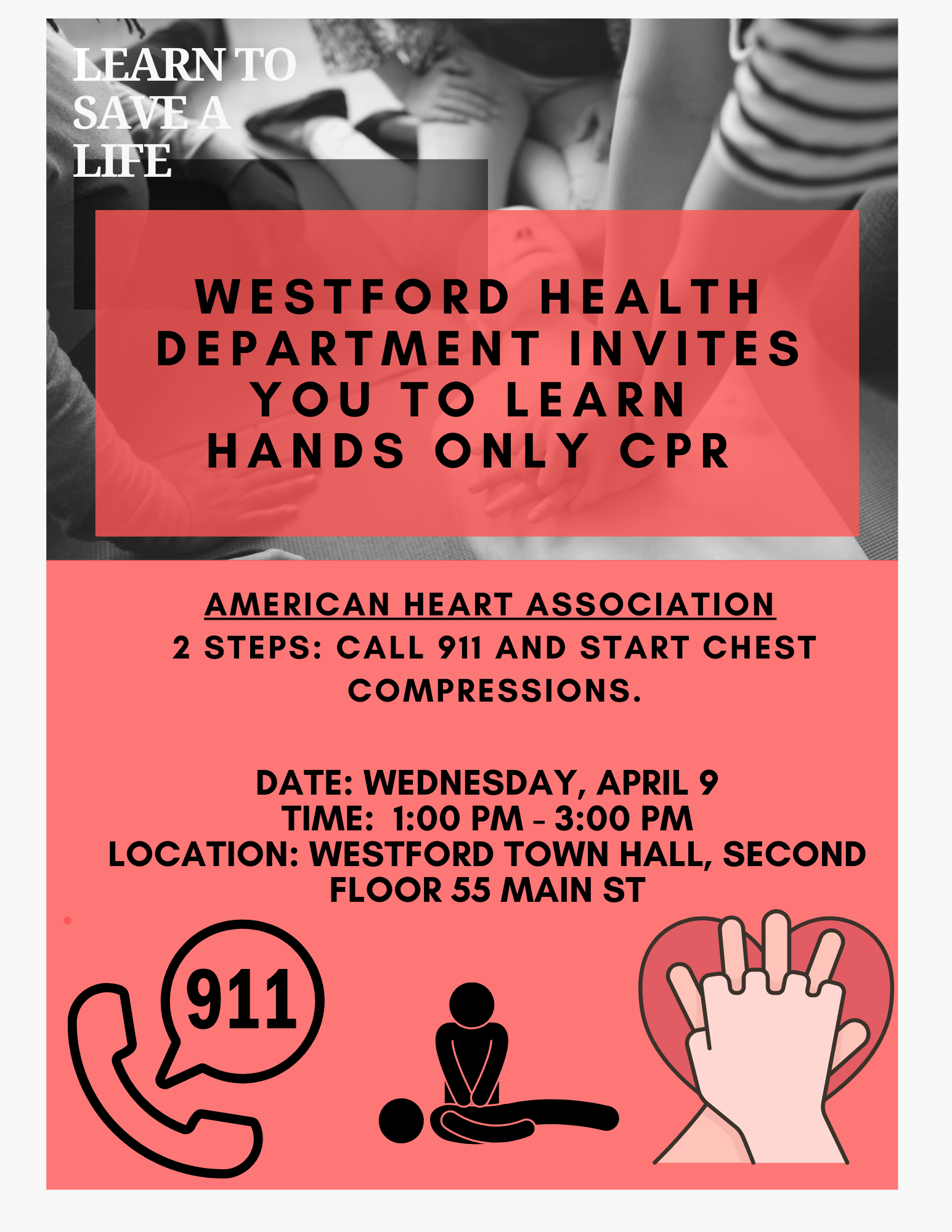 HANDS ON CPR TRAINING AT TOWN HALL 10YRS +